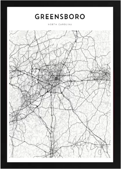 Framed Greensboro Map Black