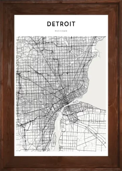 Framed Detroit Map Dark