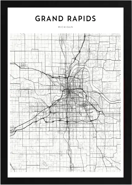 Framed Grand Rapids Map 2 Framed Grand Rapids Flag Black