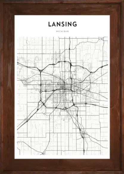 Framed Lansing Map Dark
