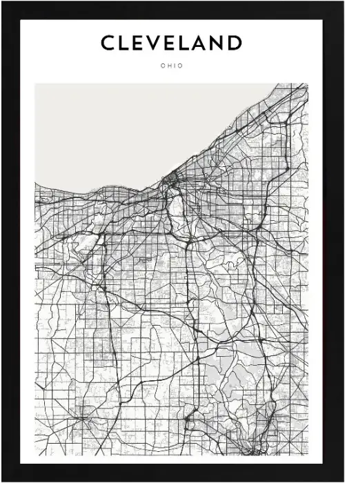 Framed Cleveland Map 2 Framed Cleveland Map Black