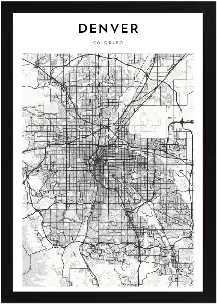 Framed Denver Map 2 Framed Denver Map Black