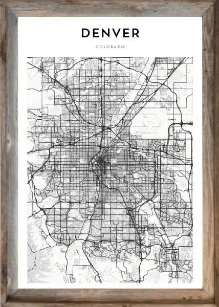 Framed Denver Map 1 Framed Denver Map
