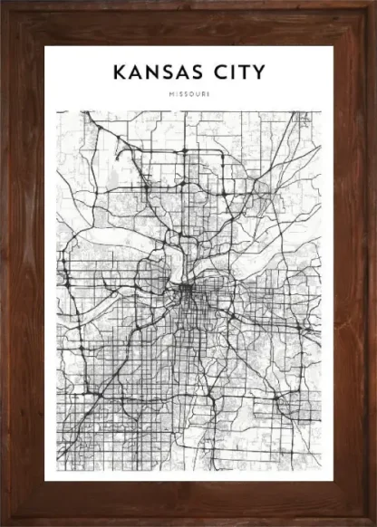Framed Kansas City Map Dark