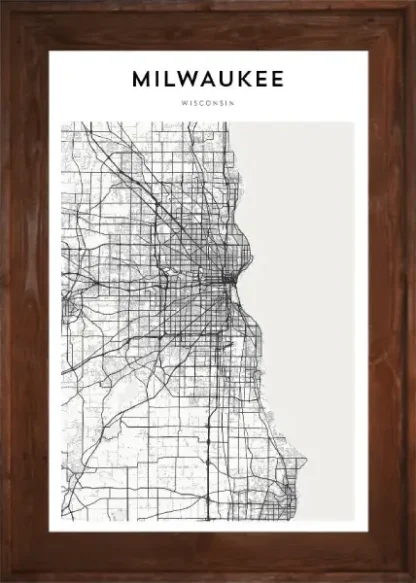 Framed Milwaukee Map Dark