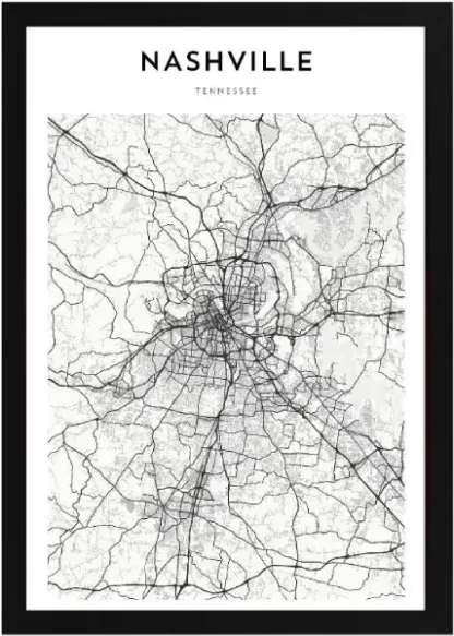 Framed Nashville Map Black