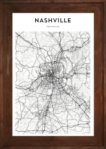Framed Nashville Map Dark