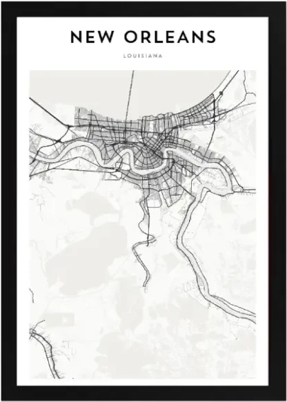 Framed New Orleans Map Black