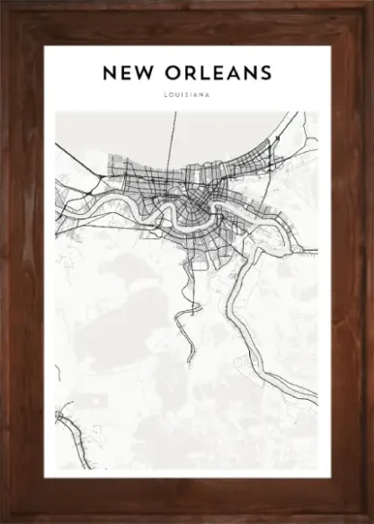 Framed New Orleans Map Dark