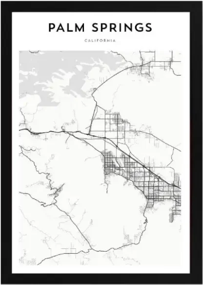 Framed Palm Springs Map Black