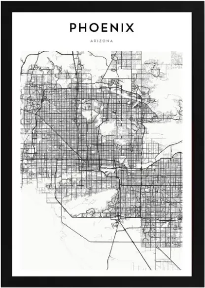 Framed Phoenix Map Black