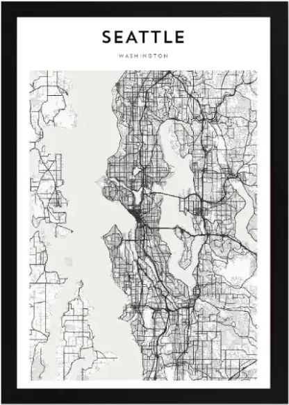 Framed Seattle Map Black