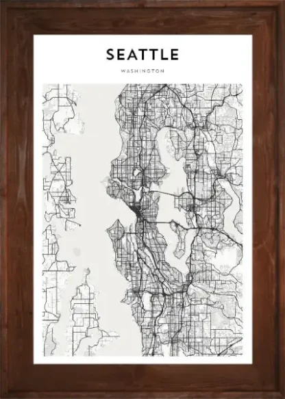 Framed Seattle Map Dark